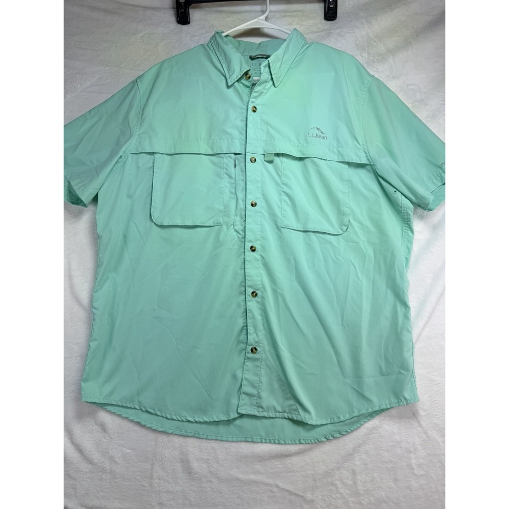 LL Bean Shirt Men XL Aqua Green Tropicwear UPF 50+ Stretch Vented Short Sleeve